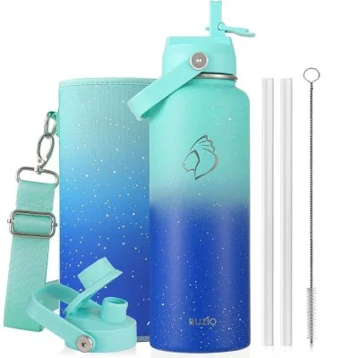 Buzio Duet Series Water Bottle with 2 Lids and Sleeve 1.2L - Starry Blue